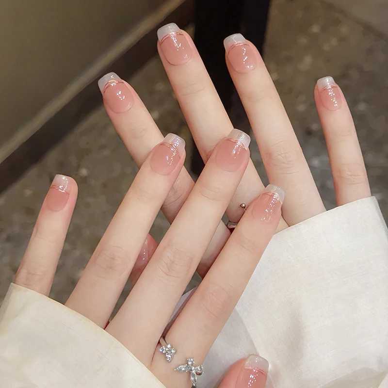 10Pcs Naked Pink French Edged Design False Nails Short Simple Fake Nail Press on Fake Nails Full Cover Artificial Nails Tips XJ241025