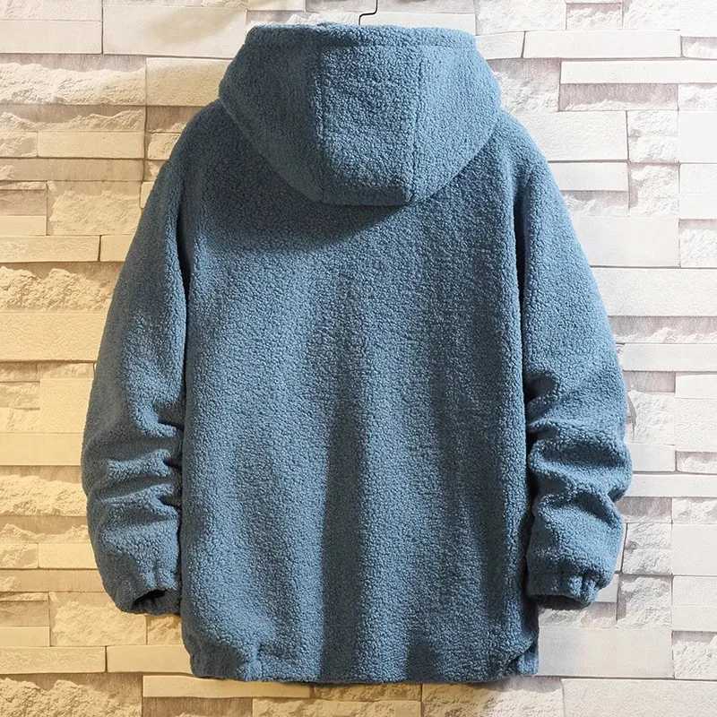 Winter mens wool jacket hooded sweatshirt solid warm jacket mens thick bomber jacket outdoor hooded sweatshirt cashmere parkour jacket W241024