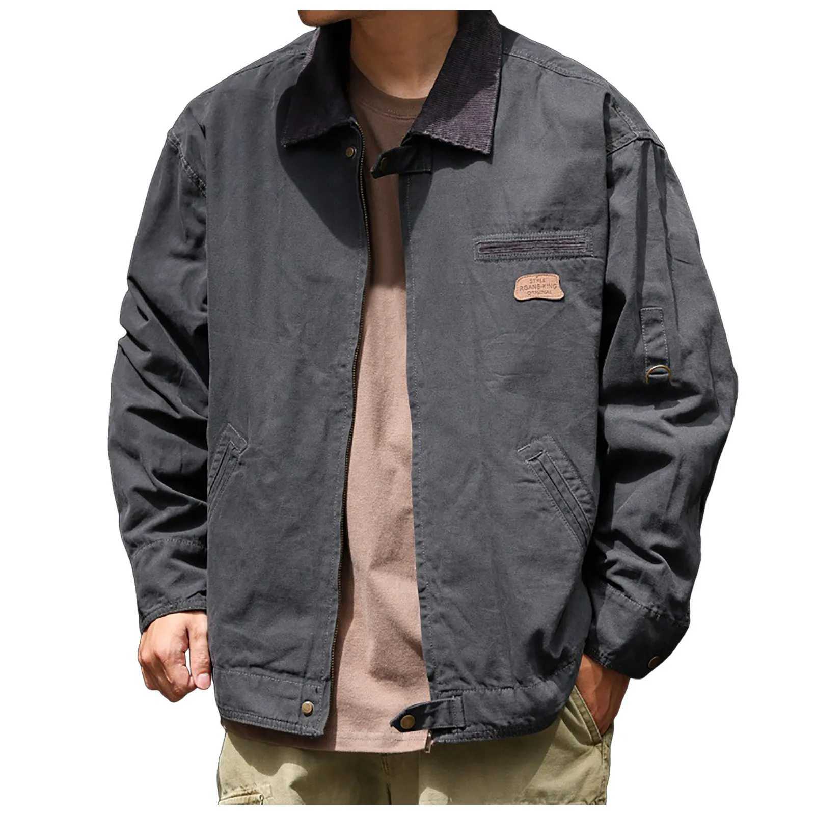 2024 canvas jacket mens retro style lapel long sleeved cotton jacket Japanese fashion outdoor coat autumn mens lightweight jacket W241024