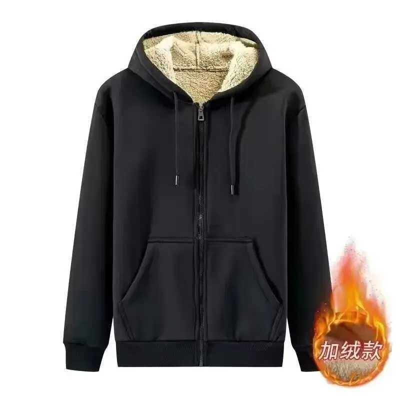Mens Winter Lambswool Zipper Hoodie Cotton Jacket Mens Thick Coat Size Up Warm Wool Lining Jacket Black Jacket Mens Jacket W241024