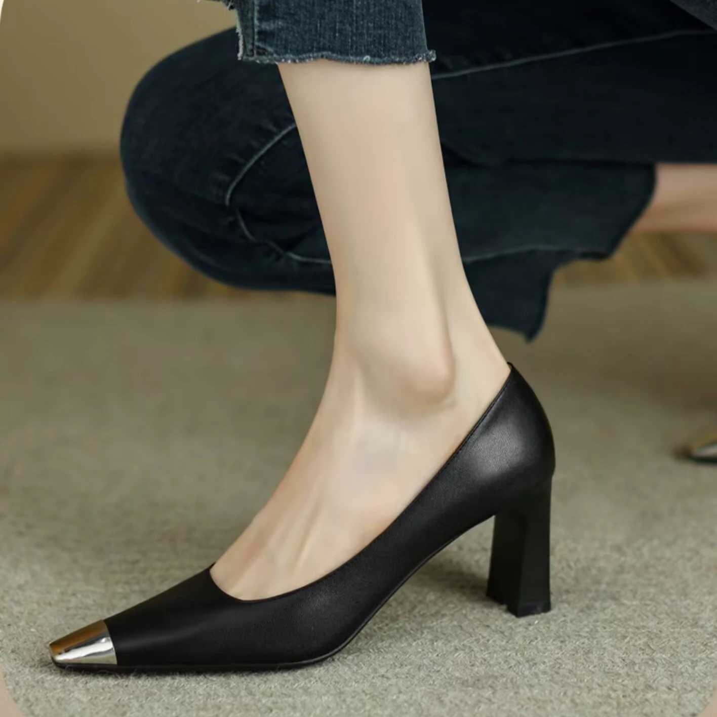 High Quality Womens shoes Pumps Womens shoes Summer high heels Square toe shoes Evening formal high heels Fi White Beau Todays trend T241024