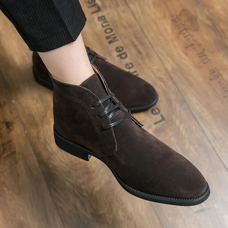 Winter Chelsea Boots Mens Artificial Suede Solid Color Business Casual Edition British Style Skating Boots 241024