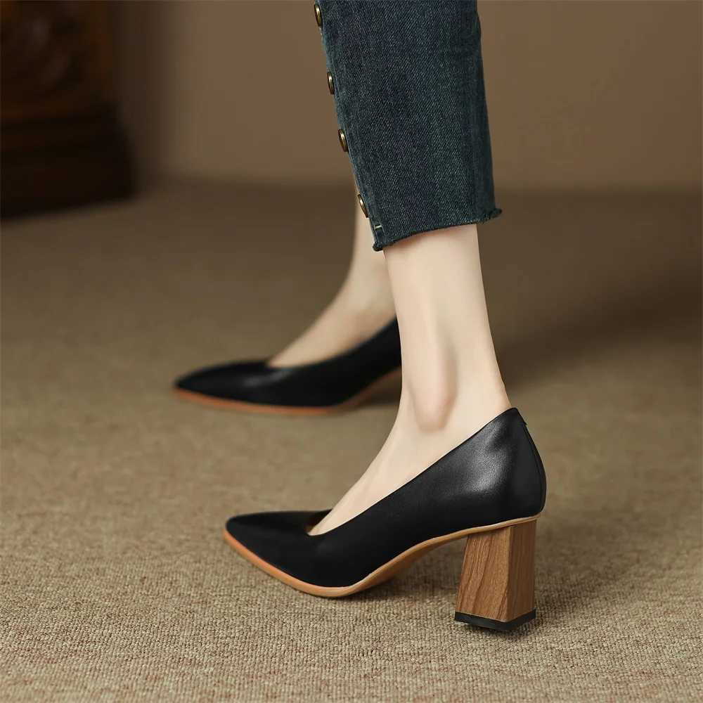 High Quality Womens Pump Autumn New Elegant Pointed Toe Pu Handmade Office Womens High Heels Shoes Black Size 40 T241024