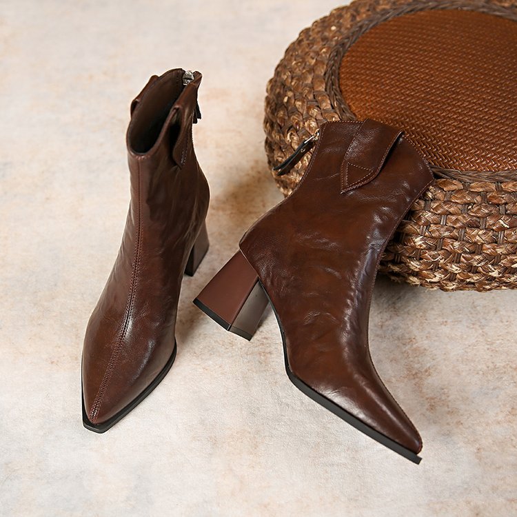 Men's Women's Winter Cotton Snow Boots, Cowboy Booties, Warm Brown Shoes 8935