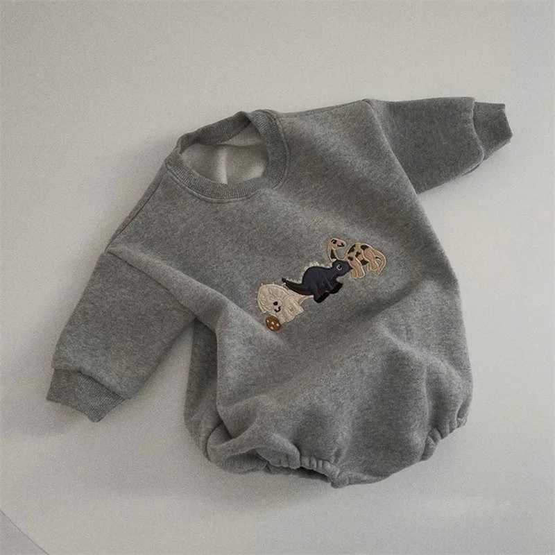 MILANCEL Baby Bodysuits Fur Lining Boys One Piece Toddler Girls Clothing Embroidery Baby ClothesXJ241025