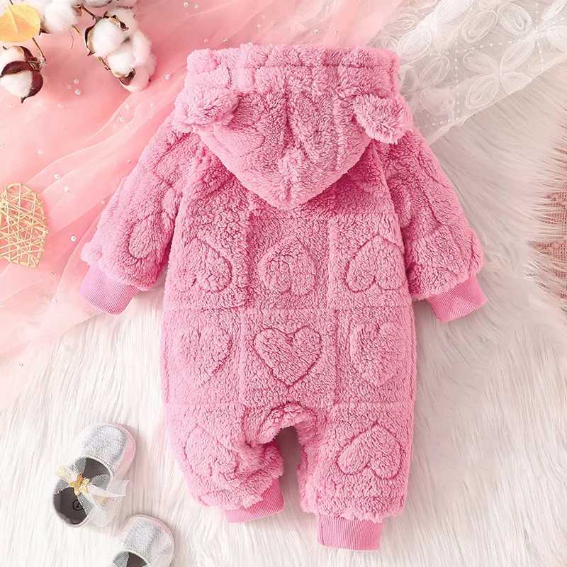 RUEWEY 0 to 18 Months Baby Girls Romper Winter Clothes Solid Color Plush Hooded Long Sleeve Jumpsuits for Newborn InfantXJ241025