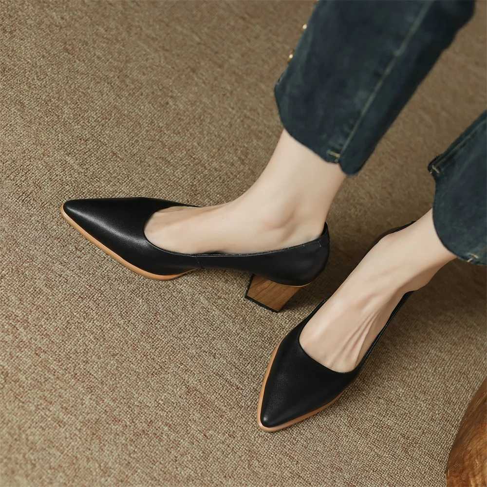 High Quality Womens Pump Autumn New Elegant Pointed Toe Pu Handmade Office Womens High Heels Shoes Black Size 40 T241024