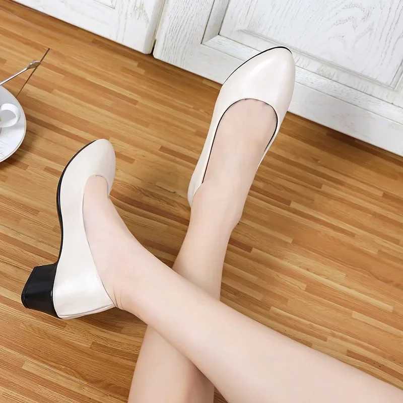 High Quality New Fi Womens Mid Foot Pump New Womens Shoes Classic Black Thick High Heels High Heels High Heels Work Womens Shoes Size 35-40 T241024