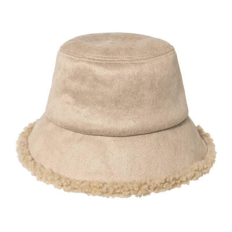 Reversible Leather Fisherman Hat Faux Fur Winter Hats For Women Men Bob Bucket Hat Warm Plush Lambswool Fishing CapX241025