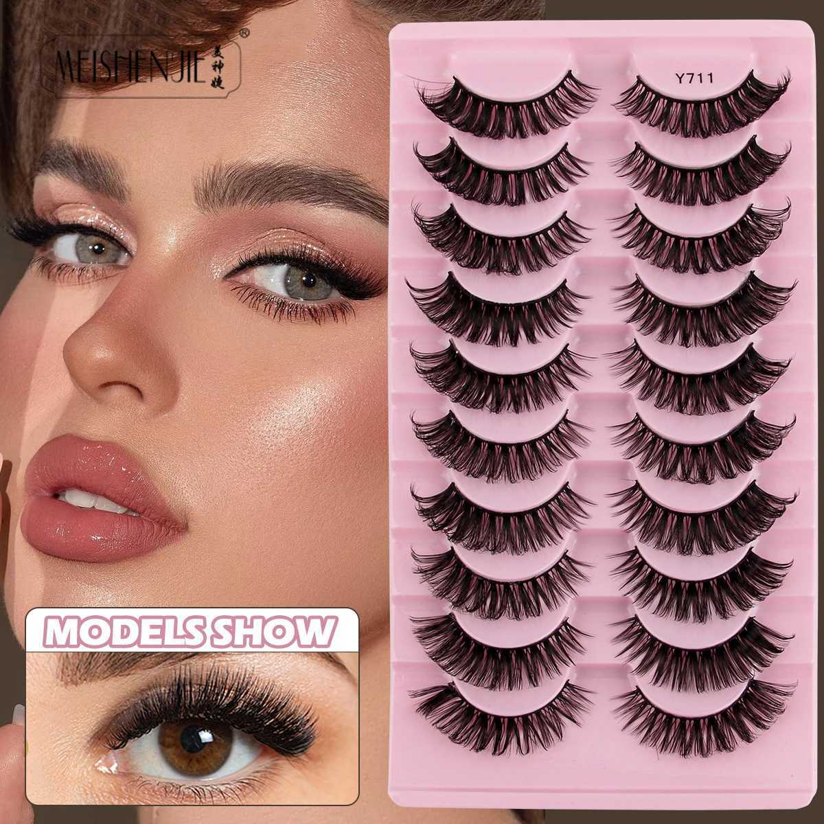 3/10 pairs of soft false eyelashes dramatic thick Russian eyelashes 3D mink eyelashes reusable fluffy Russian striped eyelash makeup toolW241024