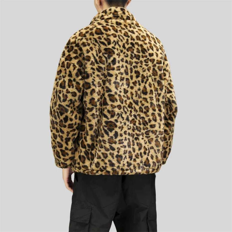 Mens winter Flce jacket leopard print wool jacket mens thick warm mens clothing oversized casual mens jacket W241024