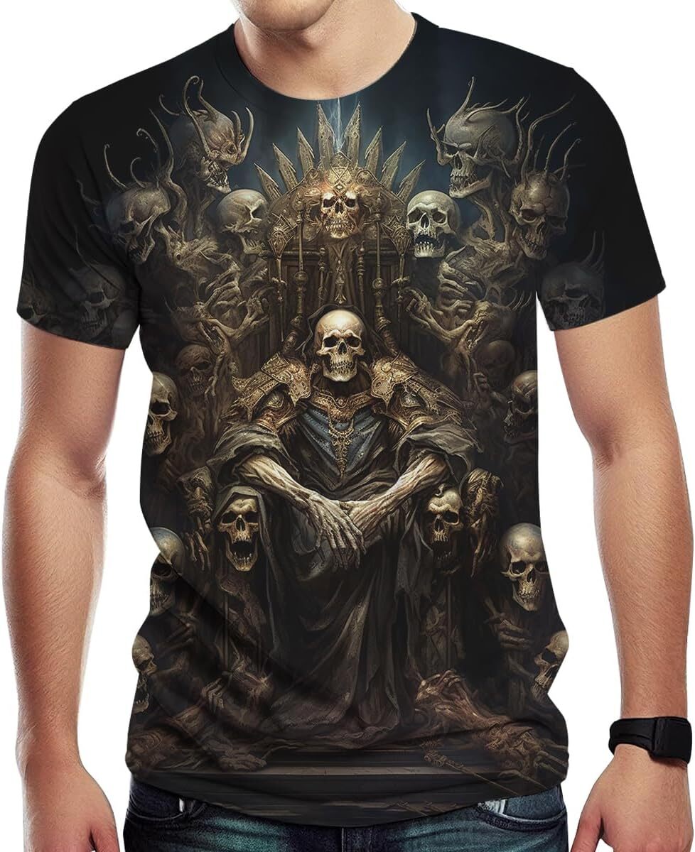 Mens T shirt Dark Skull Shirt Gothic Skeleton King Cool Graphic Short Sleeve Tee tee Casual tops summer clothes Hip hop trend