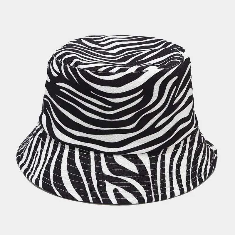 Double-sided Reversible Fisherman Caps Summer Fashion Cow Print Hat White Black Bucket Hat Basin Cap Hats for Women Zebra GorrasX241025