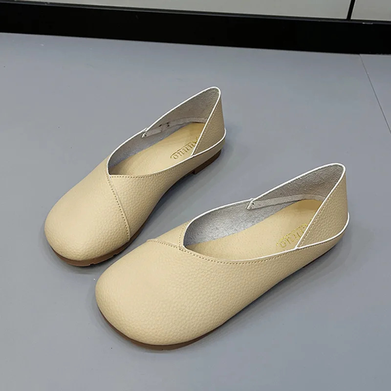 Fashionable Spring and Autumn Genuine Leather Handmade Flat Ballet Shoes for Women Comfortable Soft Leather Womens Flat Shoes 241024