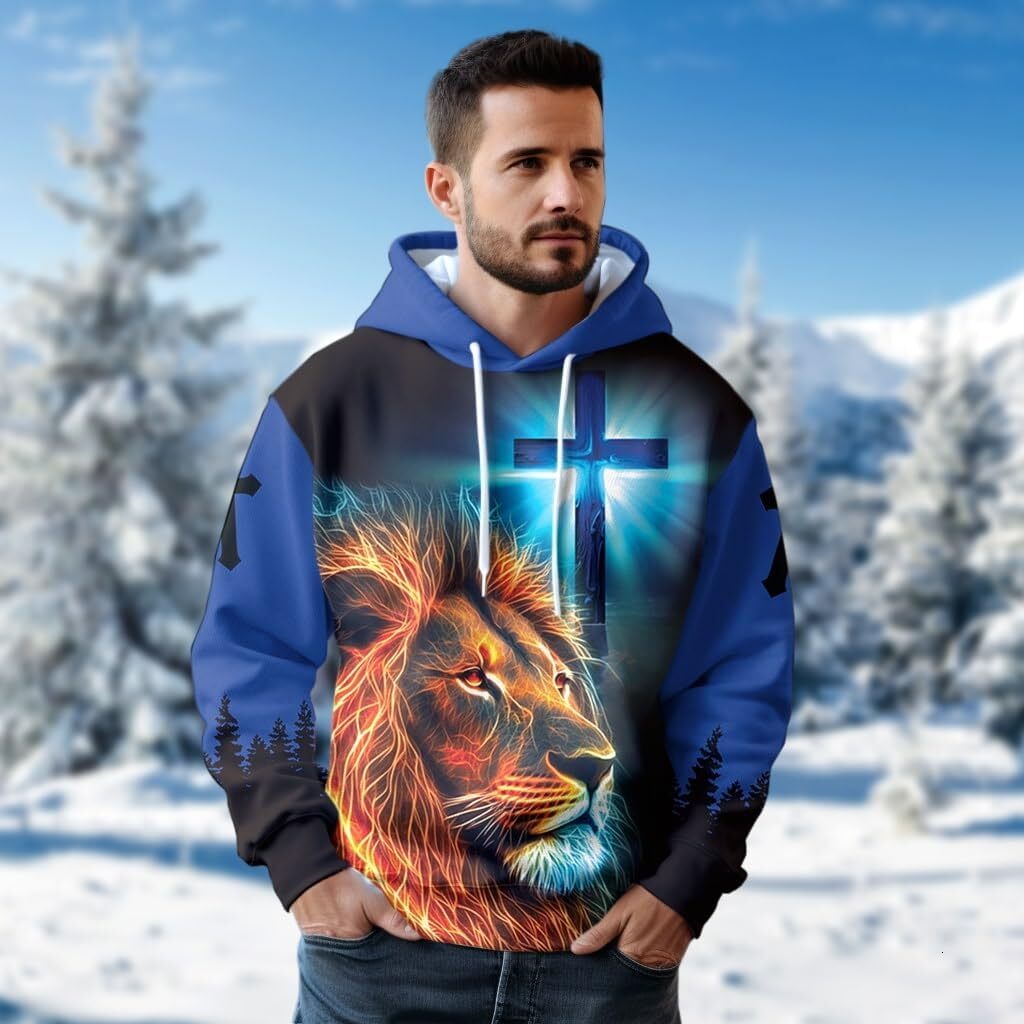 Hoodie for Mens Womens Unisex Hoodie 3D Printed Christain Lion Forest Pullover Hooded Sweatshirt Hoodies With Big Pockets Graphic Hoodies Make-believe