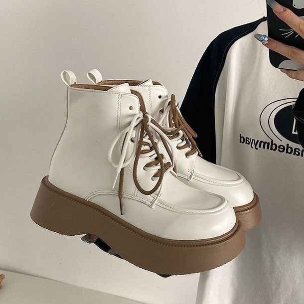 Designer Coarse Style Winter Boots with Side Zipper Genuine Leather Mid-Calf Height Round Toe Low Cut | High Heel 9d9c