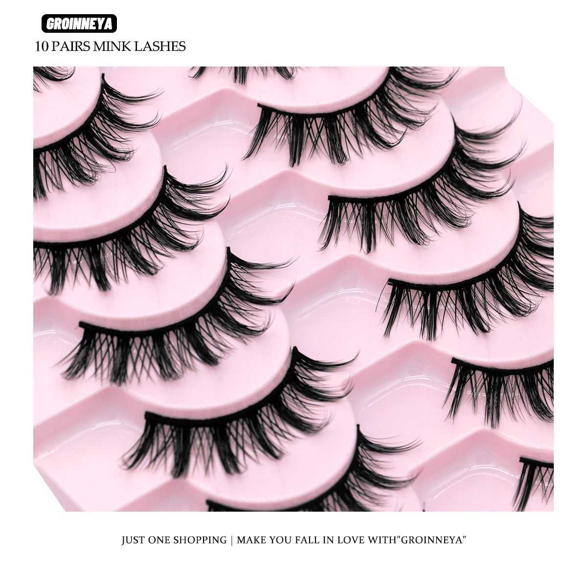 GROINNEYA 5/10 Double Natural False Eyelash Manga Eyelash 3D Artificial Mink Eyelash Soft Wing Natural Real Eyelash ExtensionW241024