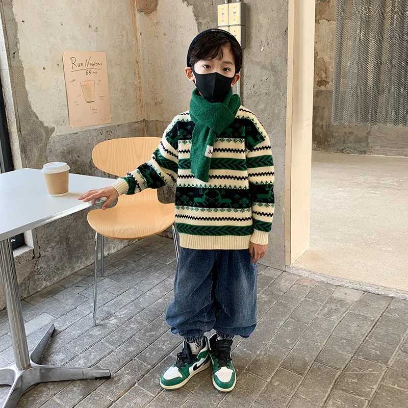 Boys wool sweater crocheted cotton windproof 2024 fashionable and elegant thick autumn winter coat school warm childrens clothing W241025