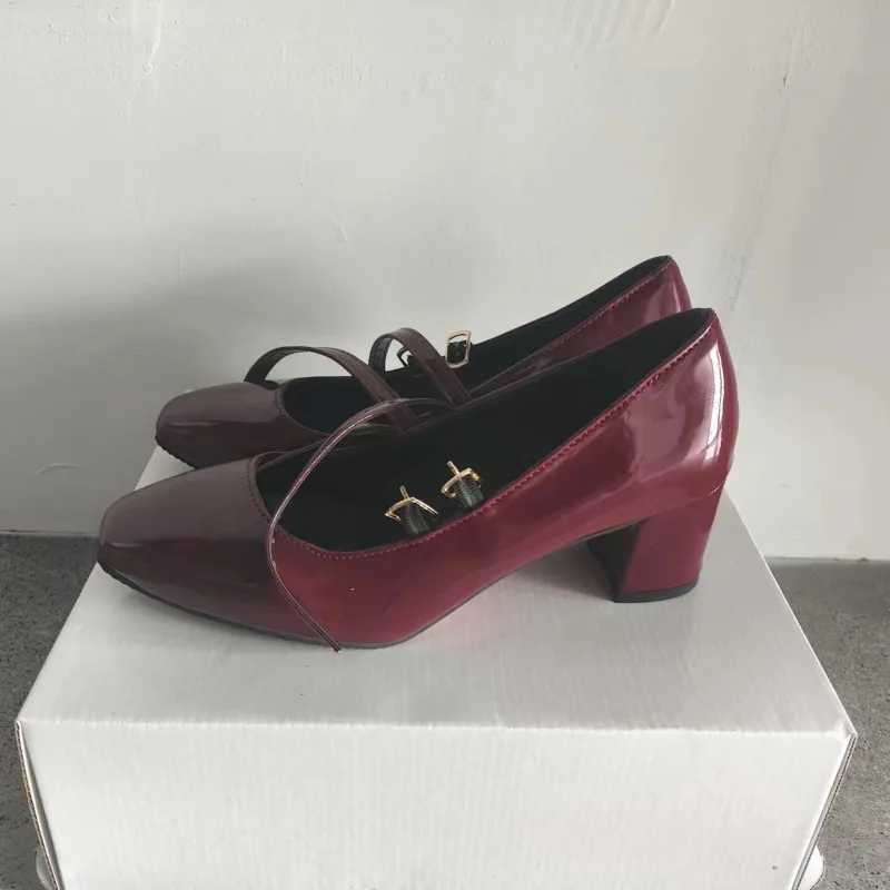 High Quality Autumn New Thick Single Shoes Square Head Shallow Mouth E-Line Buckle Mary Jane Fey High Heels T241024
