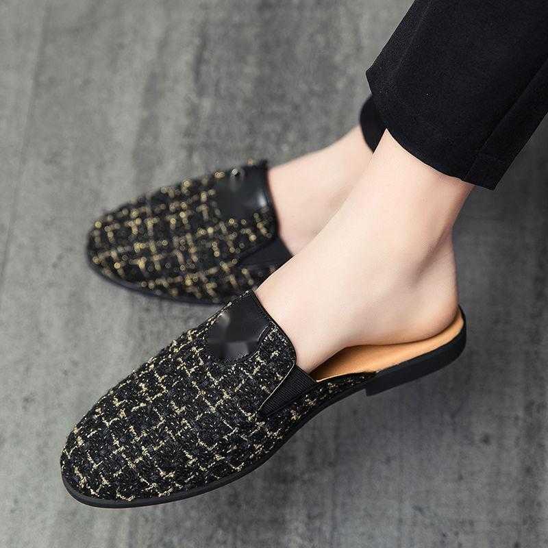 Men Dress Shoes Summer Fashion Trend Leather Shoes Half Drag Sandals British Bean Shoes Lazy People Step Mens Korean Version Casual Shoes 241009