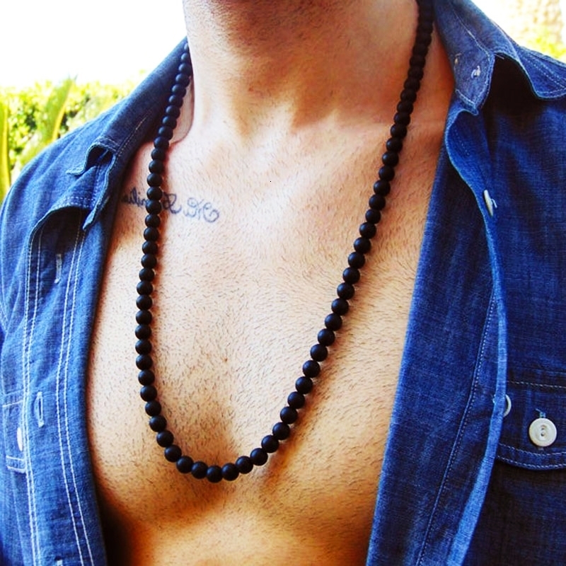Simple Fashion Matte Bead Necklace For Men Classic Handmade Natural Strand Beads Jewelry Gift Collier Homme 241010