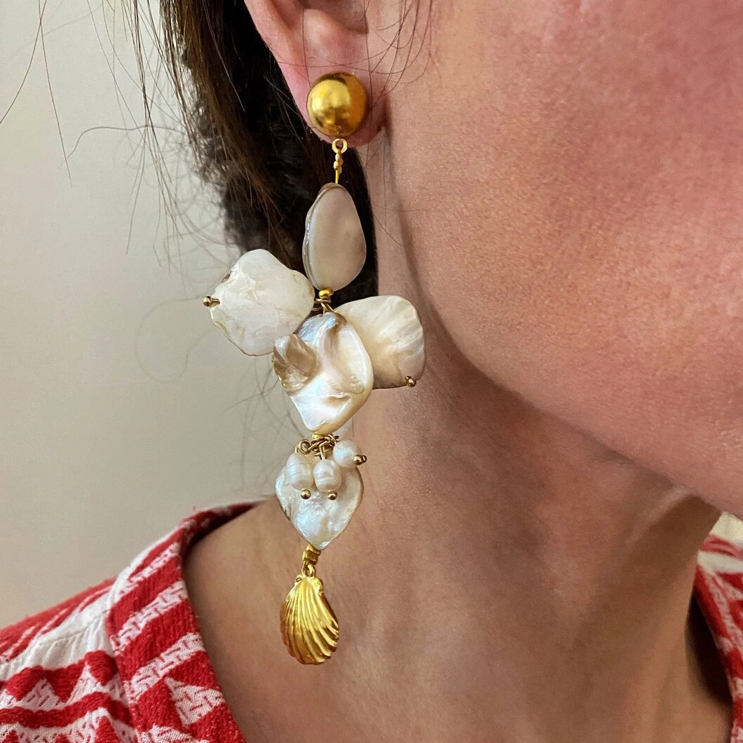Pendant Earrings For Women Statemen Exquisite Asymmetric Natural shell Pearl Hanging Earrings French Unusual French Drop 241024
