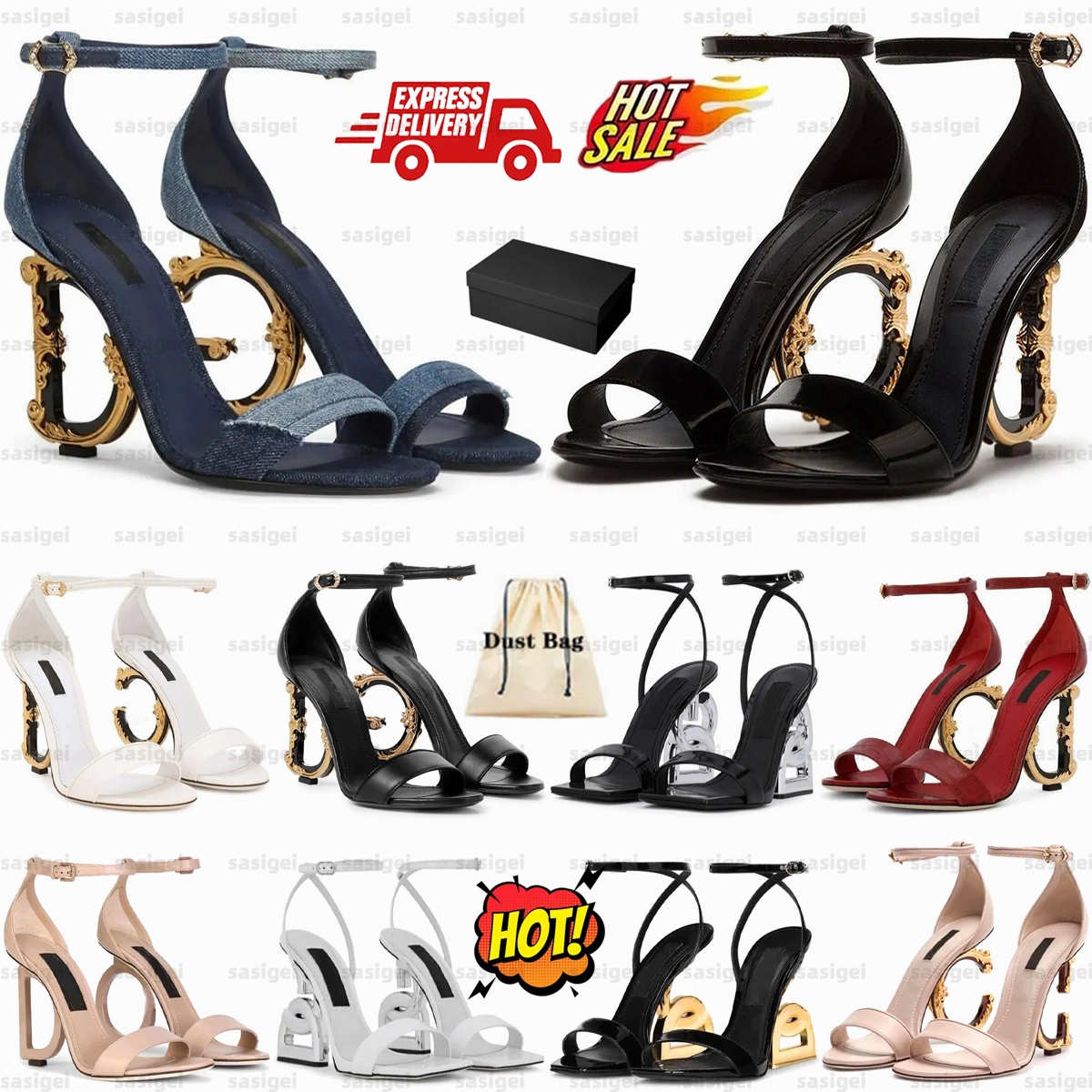 Designer Summer Womens Luxury Brands Patent Women Leather Sandals Shoes High Heels Pop Heel Gold-plated Carbon Nude Black Red Pumps Gladiator Sandalias EUR35-42