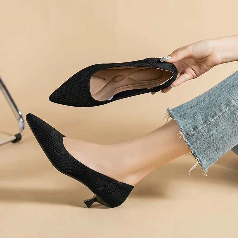 Spring/Summer Womens Pump Style Thin High Heels Breathable Feet Rubber Anti slip Sole Latex Insole Work Shoes 241024