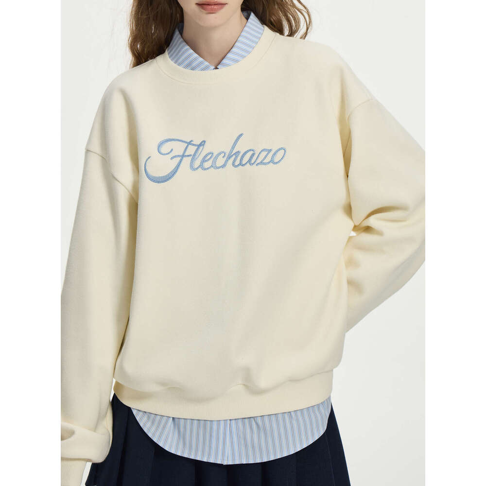 FSLE Sweatshirt Winter Apricot Loose Long Sleeve Pullover Top Letter Printed Women Cotton Round Neck Sweatshirts 24Fs14329