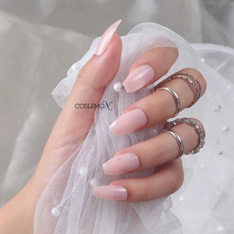 24pcs/set False Nails Short Ballet Bright Color Wearable Fake Nails Press Round Head Full Cover Removable Finished NailsXJ241025
