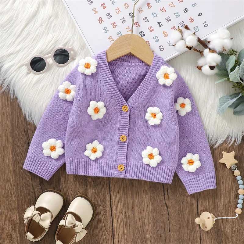 Newly born girl sweater jacket 2023 autumn winter fashion flower girl knitted cardigan wool sweater jacket for childrens clothing W241025