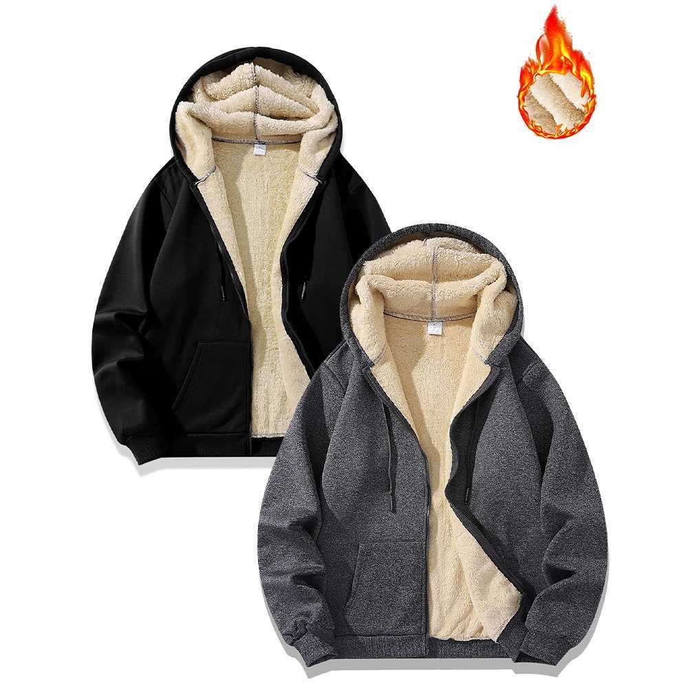 Winter Lambswool Jacket Fashion Black Hoodie Thick Coat Casual Sports Jacket Large Size Top Clothing W241024