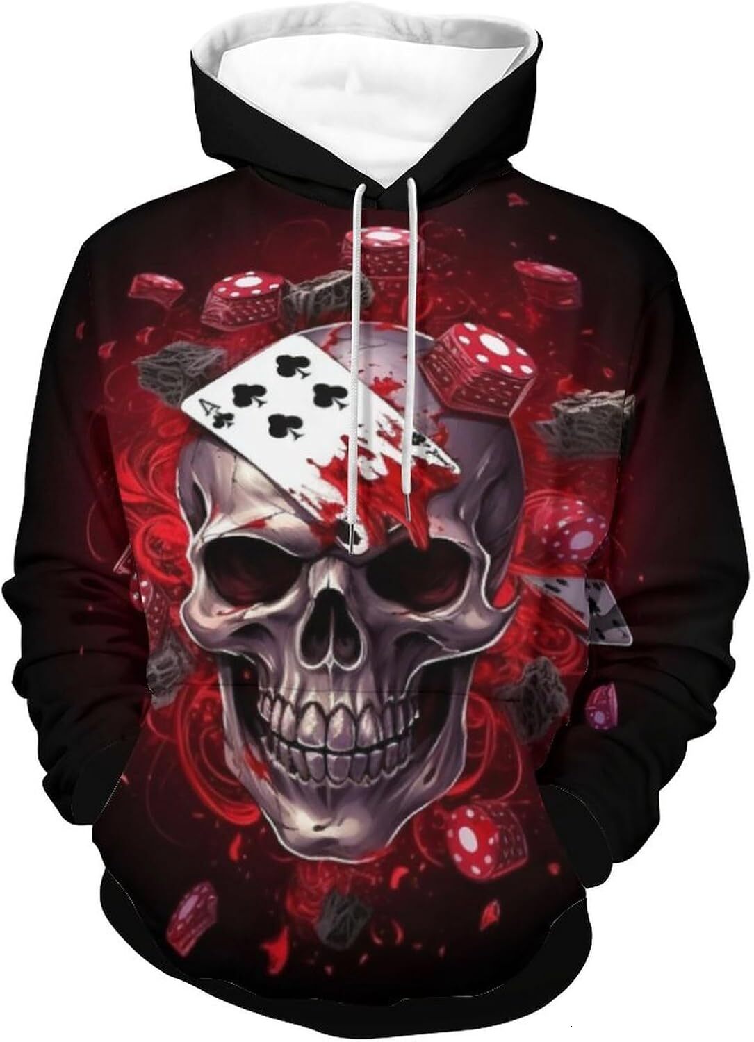 Hoodie for Mens Womens Mens Hoody Poker Cards and Skeletons Graphic Hoodie Sweatshirt Pullover Graphic Hoodies sweatshirt Pullover Long Sleeve Warm