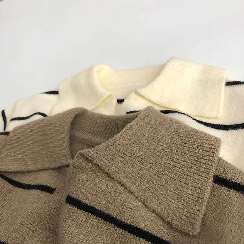 8134 Childrens Sweater 2023 Autumn/Winter Hot Selling V-shaped Collar Baby Boys Sweater Wool Stripe Casual Girls Knitted Sweater W241025