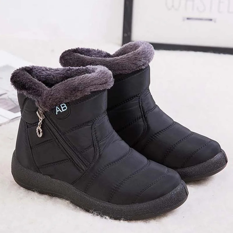 Snow womens comfortable womens boots waterproof womens shoes zipper shoes womens soft fur leather winter boots Botas Mujer 241024