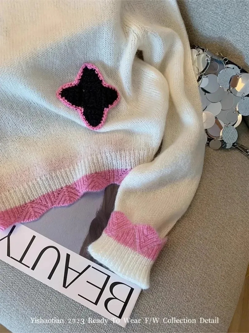Knitting Long Sleeve Sweet Jumpers Casual Y2K Pullovers Winter Korean Fashion Women Print Round Neck Ladies Sweater 241018
