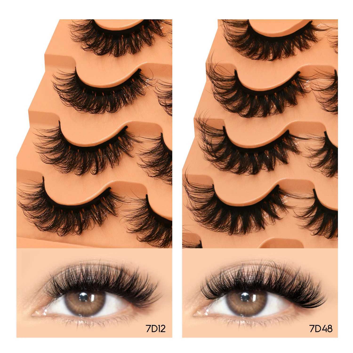 Groinneya cat eyelashes fluffy artificial mink eyelashes 8D rolls Wispy long eyelashes false eyelashes Russian strips 5 pairs packaging makeupW241024
