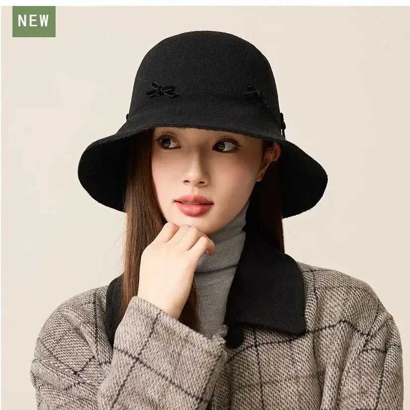 Wool Cap Design Model Felt Fishermans Hat Light Luxury Simple Elegant Show Face Small Wool Tweed Basin HatX241025