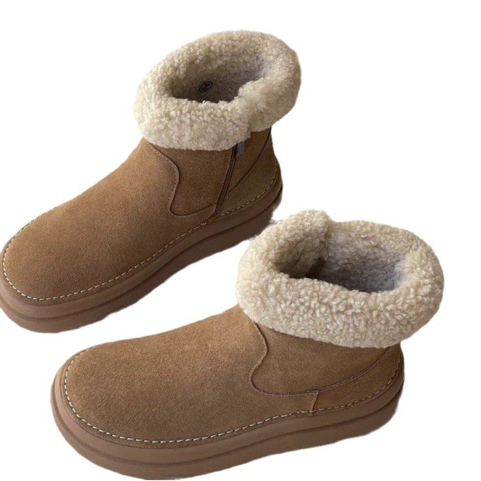 free shipping new designer suede snow boots women's winter soft leather and fleece booties 2024 new warm lambswool cotton shos
