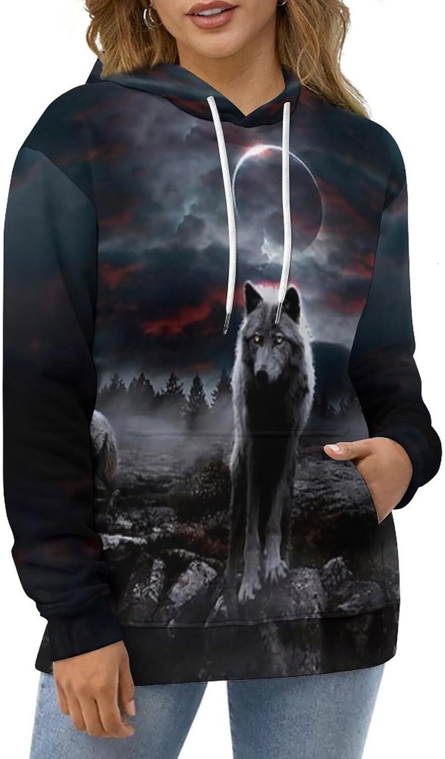 Hoodie for Mens Womens Men Womens 3D Print Wolf Graphic Hooded Sweatshirts Hoodies Novelty Pullover GraphicFashionable and Warm