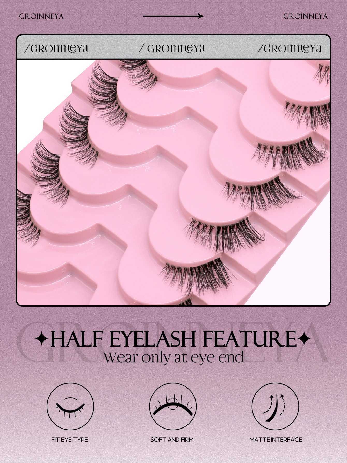 Groinneya Half Eyelash Half Eyelash Soft Natural Transparent Lash Eyelash Natural Appearance Artificial Mink Wispy Mink Eyelash Extension MakeupW24102