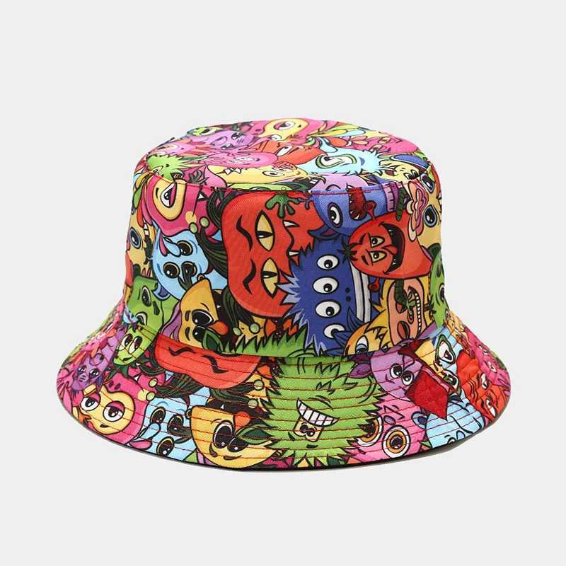 Vegetables Print Bucket Hats Women Mens Panama Hat Double-sided Foldable Summer Cap Hamburger Pepper Tomatoes Graffiti Sun HatX241025