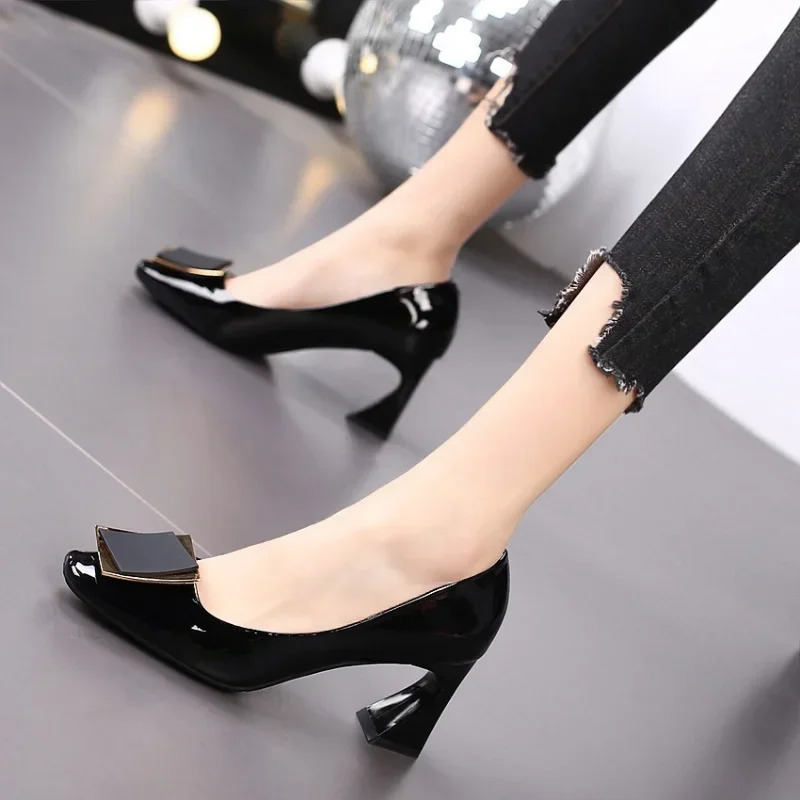 Womens Pointed Toe Block Platform Pump Single Shoes Spring and Autumn High Heels Womens Foot Bracelets Thick High Heels Party Shoes 241024