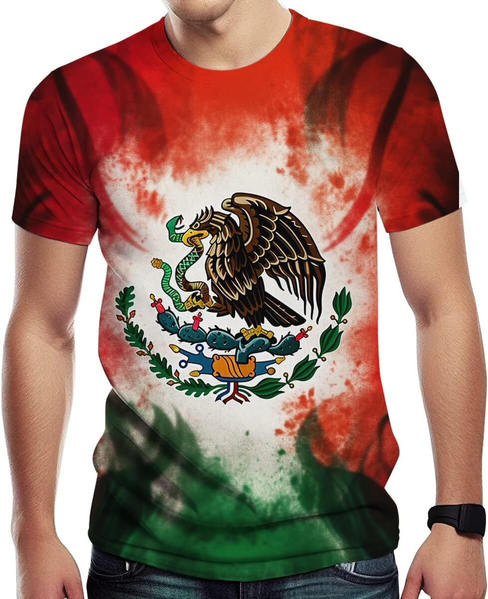 Mens T shirt Mens Tie Dyeing Style Casual Tees Short Sleeve Tshirt with Mexican Flag Print tee Casual tops summer clothes Hip hop trend