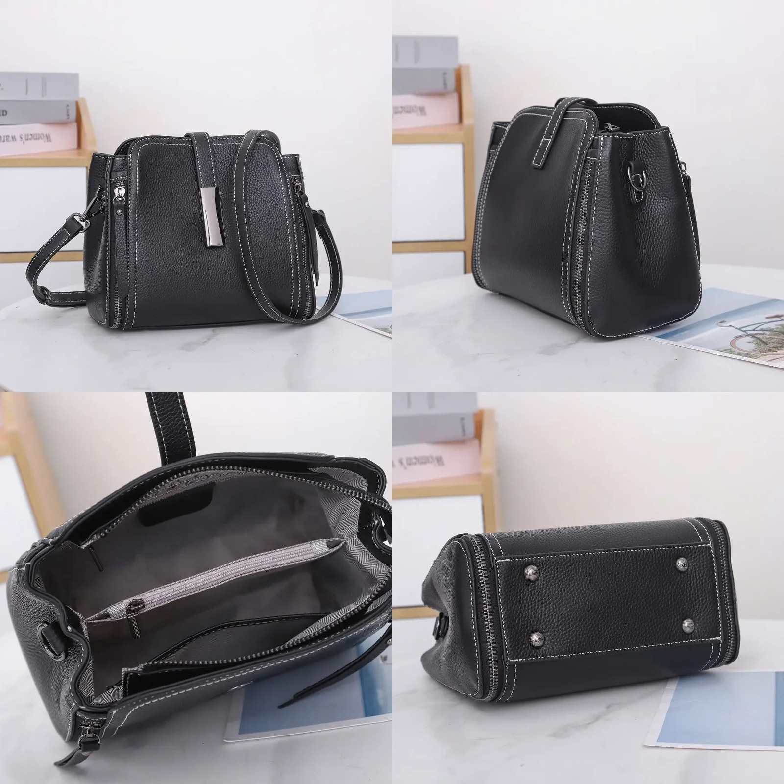 Real Cow Leather Versatile Fashion Womens Small Handbag High Quality Shoulder Bag Lady Commuting Crossbody Bucket 241021