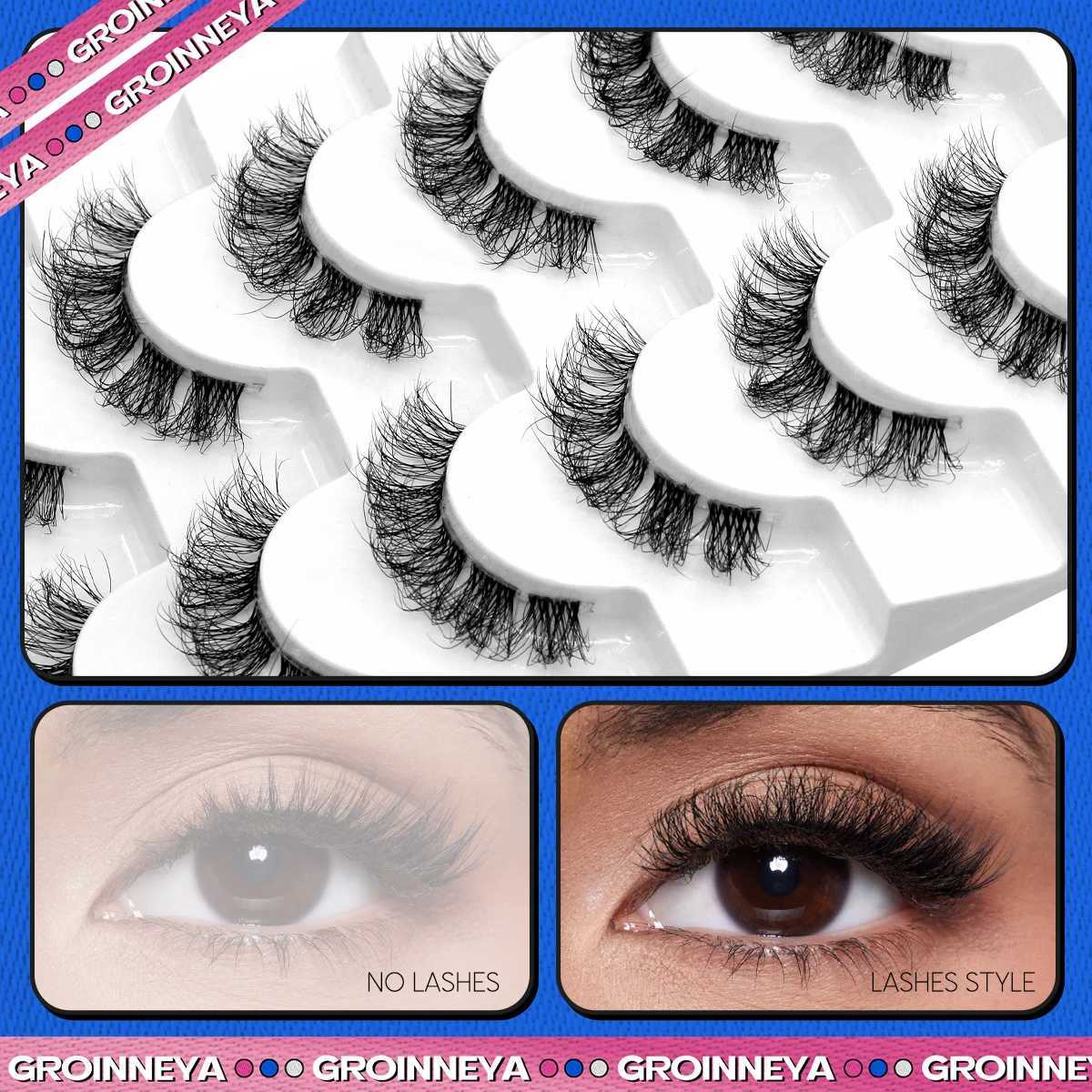 Groinneya False Eyelash 8D Fluffy Artificial Mink Eyelash 5/7 Pair Wispy Eyelash Pack Dramatic Natural Volume Eyelash ExtensionW241024