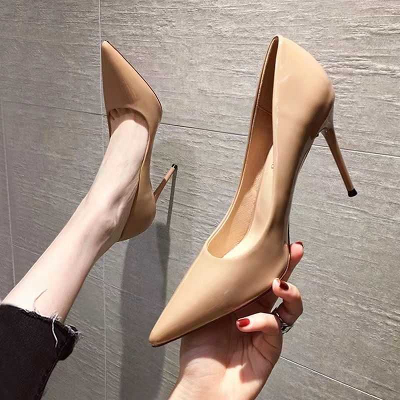 Heels sandals slides red bottomed S pointed shallow mouth sexy single summer new versatile French high slim heels bridesmaid banquet shoes