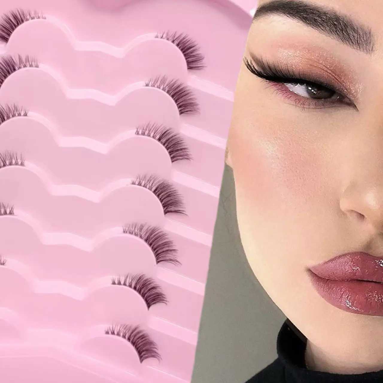 7 pairs of 3-5-9mm mixed length fox eyelashes D curly slim artificial mint eyelashes fluffy fairy cat eyelashes natural appearanceW241024
