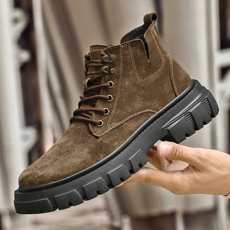 Winter autumn suede boots fashionable style hiking shoes high-end fur motorcycle boots mens outdoor ankle boots 241024