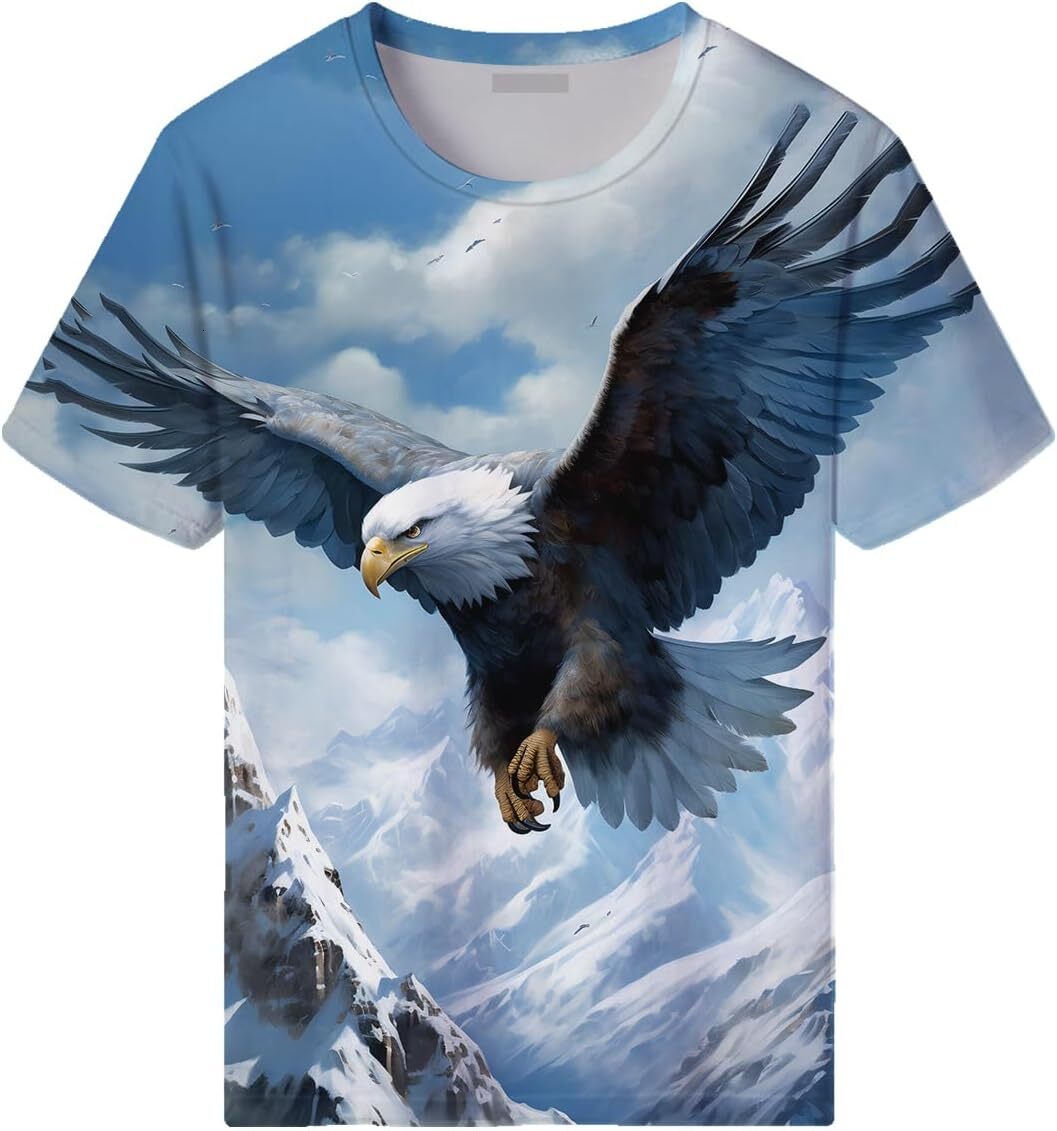 Mens T shirt Novelty Colorful Eagle Print Short Puff Sleeve T-Shirts Animal Graphic Round Neck Tee tee Casual tops summer clothes Hip hop trend